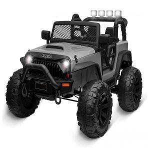 Carro, Carrinho Elétrico 12V Recarregável com 2 Assentos, Luzes, Sons e 2 Vel até 5 km por hora, KIDZONE, Cinza