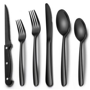 Conjunto de Talheres Premium em Preto, 24 Peças em Aço Inox, Facas de Churrasco, Para 4 Pessoas, Talheres de Mesa de Alta Qualidade,EWFEN