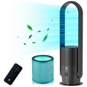 Ventilador de torre sem lâmina ULTTY e purificador de ar em um, filtro HEPA verdadeiro 99,97 poeira de fumaça, pólen, ventilador de torre