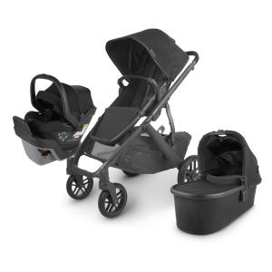 Carrinho de Bebê Travel System com Proteção Contra Chuva, Bolsa de Armazenamento, Assento de Carro, Base e Inserção, UPPAbaby, Preto