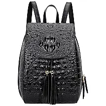 Mochila Feminina de Couro Casual, PIJUSHI B 66810 black, Preto