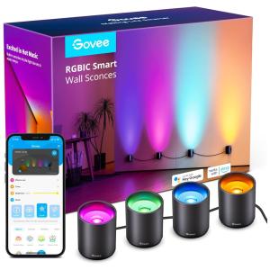 RGBIC Arandelas de Parede Coloridas e Inteligentes com Wi Fi e Sincronização de Músicas, 4 Un, GOVEE H6087111, Azul