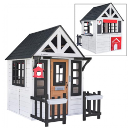 Casa de Bonecas de Madeira KidKraft Riverscape com Campainha Funcionando, Cerca, Cozinha e Porta para Animais de Estimação Branca