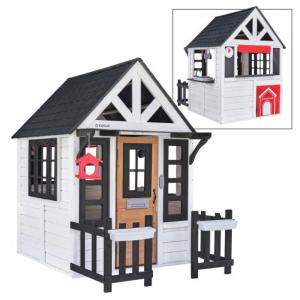 Casa de Bonecas de Madeira KidKraft Riverscape com Campainha Funcionando, Cerca, Cozinha e Porta para Animais de Estimação Branca