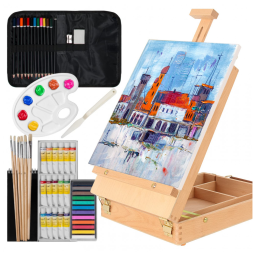 Kit de Pintura Conjunto Artístico com 45 Peças, Inclui 18 Tintas, KUYAL, Preto