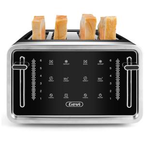 Torradeira Elétrica 4 Fatias com 6 Níveis de Tostagem com Função Descongelar e Tela Touchscreen LED, 110v, GEVI , Preto