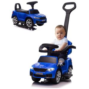 Carrinho de Passeio Infantil 4 em 1 com Alça, Assento de Couro, Luzes LED, Buzina e Apoio para os Pés para Crianças, HOLLICY BMW M5, Azul