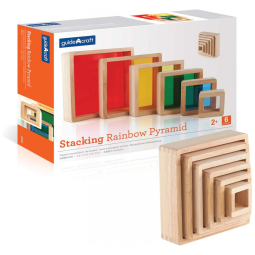 Blocos de Empilhar Pirâmide Arco-Íris Infantil Guidecraft em madeira com janelas acrílicas coloridas