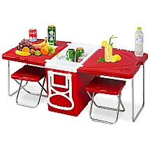 Multi Função Rolling Cooler Picnic Camping Outdoor w, Mesa e 2 Cadeiras, GIANTEX HW51118RE