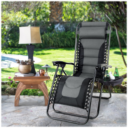 Cadeira Reclinável Ajustável Gravidade Zero com Apoio de Cabeça e Porta Copos, MAISON ARTS, Cinza