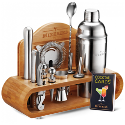 M1 Kit Bn Profissional 19 Peças em Aço Inoxidável com Suporte de Madeira, MIXERIES M CSS 1, Prateado