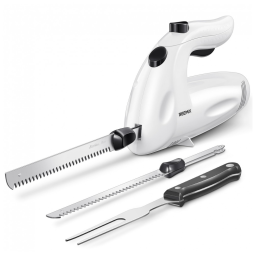 Conjunto de Facas Elétricas Reemix Potentes 150W com Garfo e 2 Lâminas - Ideal para Cortar Carnes, Aves e Pães - Branco