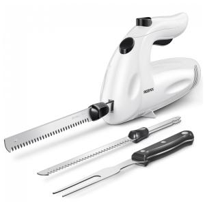 Conjunto de Facas Elétricas Reemix Potentes 150W com Garfo e 2 Lâminas - Ideal para Cortar Carnes, Aves e Pães - Branco