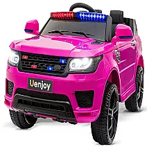 Uenjoy Carro, Carrinho Elétrico Policial, 2 assentos, movido à bateria 12V, velocidade 5 km, h, USB, idade 3 a 6 anos