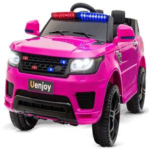 Uenjoy Carro, Carrinho Elétrico Policial, 2 assentos, movido à bateria 12V, velocidade 5 km, h, USB, idade 3 a 6 anos