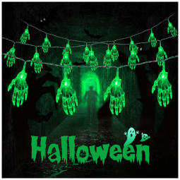 Pisca Pisca Mão de Esqueleto 30 LEDS 4 Metros para Decoração de Halloween, Verde