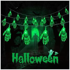 Pisca Pisca Mão de Esqueleto 30 LEDS 4 Metros para Decoração de Halloween, Verde