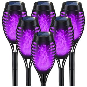 Kit de Estacas LED Solar com Chamas Falsas para Decoração de Halloween, 6 UN, Roxa