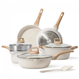 Conjunto de Panelas e Frigideiras Antiaderentes de Granito, 10 Peças, CAROTE C01520, Creme