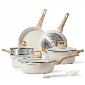 Conjunto de Panelas e Frigideiras Antiaderentes de Granito, 10 Peças, CAROTE C01520, Creme