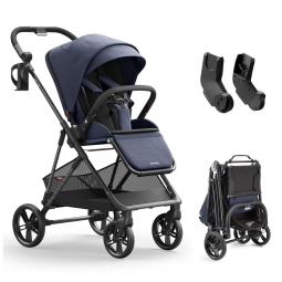 Carrinho de Bebê MAMAZING Air Lux Azul Marinho - Estrutura em Fibra de Carbono, Dobrável com Uma Mão, Assento Reversível, Adaptador para