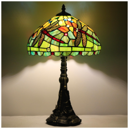 Abajur de mesa Tiffany ZJART vitral verde e vermelho libélula 48 cm E26 110V