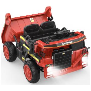 Caminhão Basculante Infantil com Controle Remoto, Reprodutor de Música, Cama Basculante Elétrica e Pá Extra, 12V, ANPABO, Vermelho