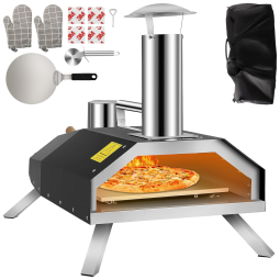 Forno de Pizza a Gás Portátil Aço Inoxidável com Pés Dobráveis e Acessórios, VEVOR, Preto
