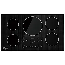 Cooktop Elétrico de Indução de Embutir 36" 91cm, com 5 Queimadores, Superfície Suave em Vidro Cerâmico, 240V, Empava, Preto
