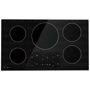 Cooktop Elétrico de Indução de Embutir 36" 91cm, com 5 Queimadores, Superfície Suave em Vidro Cerâmico, 240V, Empava, Preto