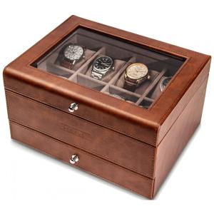 Caixa, Estojo de Madeira para Relógios com 8 Compartimentos, Beerust, Marrom