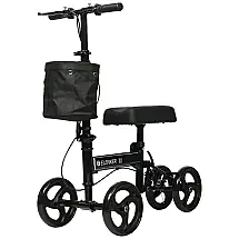 ELENKER Andador 4 Rodas com Cesta e Apoio para Joelho, Suporta até 136 kg, Cor Preto - Ideal para Lesões