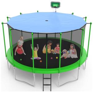 YORIN Tranpoline com capa de proteção solar 16FT 14FT 12FT Tranpoline para crianças e adultos 1500LBS Tranpoline com cesta de basquete