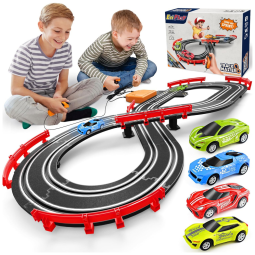 Pista de Corrida Slot Car com 4 Carros, 2 Controles e Contador de Voltas para Crianças Acima de 3 Anos, EsiPlay, Colorida