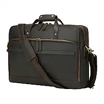 Bolsa Carteiro Masculina Couro de Grão Integral para Laptop com 15,6 Polegadas, UBANT, Marrom Café