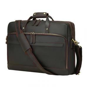 Bolsa Carteiro Masculina Couro de Grão Integral para Laptop com 15,6 Polegadas, UBANT, Marrom Café