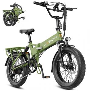 Bicicleta elétrica dobrável Jasion EB7 preta carvão, pneus 20x3, motor até 1200W, bateria 48V 10Ah, 7 marchas, suspensão dupla e voltagem