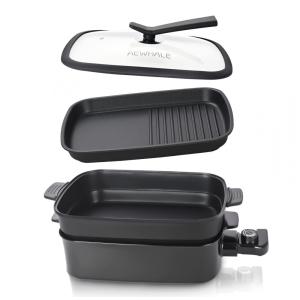 Panela Elétrica Multifuncional 2 em 1 com Revestimento Antiaderente e Temperatura Ajustável, 110V 1400W, AEWHALE, Preta