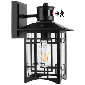 Arandela Luminária Clássica Externa de Parede à prova dágua com Sensor, Base E27, 1 Unidade, WIHTU WL MS 001, Preto