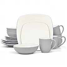 Aparelho de Jantar para Todas as Ocasiões com 16 Peças, Formato Quadrado e Material de Cerâmica, Noritake, Cinza