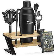 Kit Bn Profissional ROCKSLY 7 Peças em Aço Inoxidável com Suporte de Bambu, Cor Preto