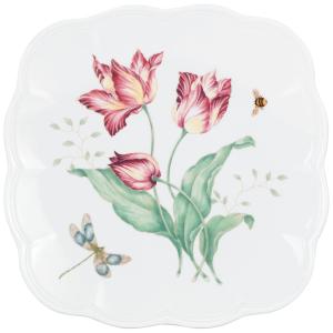 Prato Decorativo de 22 cm com Tema de Flores e Libélula, Formato Redondo e Material de Porcelana, LENOX, Branco Colorido