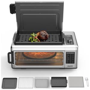 Forno Elétrico de Bandada 17 Litros 9 em 1 com Grill Superior e 6 Acessórios, Aço Inoxidável, JOYAMI, Prata