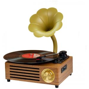 Gramofone Toca Discos Retrô com Entrada USB e Micro SD, FBITE, Marrom