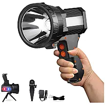 Lanterna LED Recarregável 10000 Lúmens com 3 Modos de Iluminação e Tripé de Apoio, BUD K, Preto
