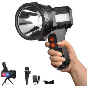 Lanterna LED Recarregável 10000 Lúmens com 3 Modos de Iluminação e Tripé de Apoio, BUD K, Preto