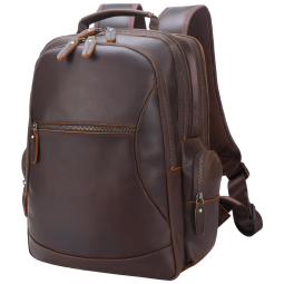 TIDING Mochila Unissex de Couro para Laptop , Marrom