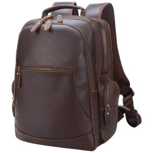 TIDING Mochila Unissex de Couro para Laptop , Marrom