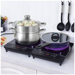 Cooktop Elétrico de Indução Portátil com 2 Queimadores e Display LED, 110V 1800W, COSTWAY 23106 CYPE2, Preto