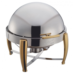 Rechaud Redondo 6 L em Aço Inoxidável com Tampa e Queimador Winco Prata e Dourado